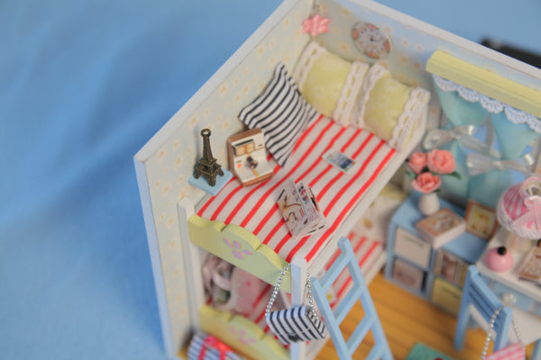 Miniature DIY Doll House Kit with Furniture and LED, Dust Cover. DIY Wooden House Kit (D014)