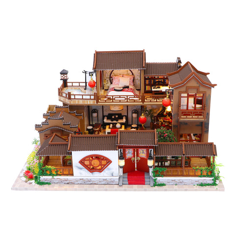 Miniature DIY Wooden Dollhouse Kit with Music Movement and LED and Dust Cover (L905)