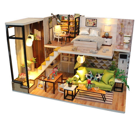 Miniature DIY Dollhouse Kit with LED, Music Movement, Furniture (M030)