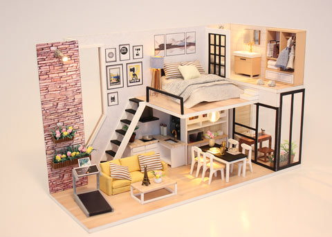 Miniature DIY Dollhouse Kit with LED, Music Movement, Furniture (M038)