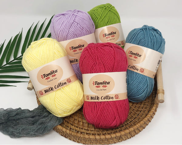 4 Roll Milk Cotton Crochet Yarn 200g, 440 Yards (60 Bright Yellow)
