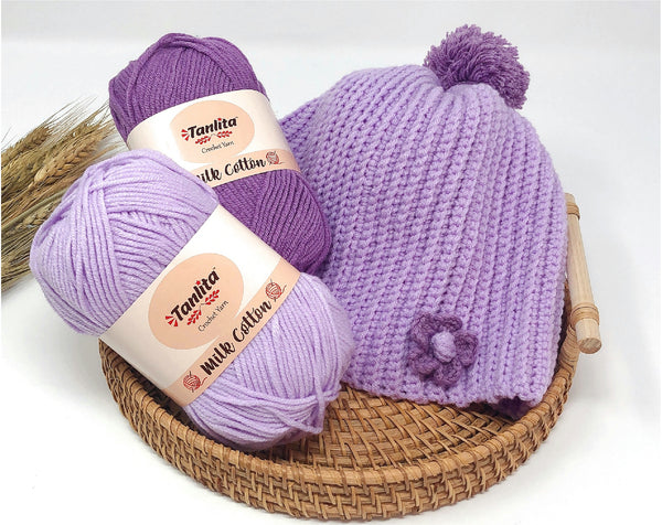 4 Roll Milk Cotton Crochet Yarn 200g, 440 Yards (43 Medium Pink)