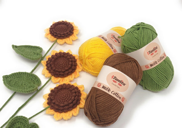 4 Roll Milk Cotton Crochet Yarn 200g, 440 Yards (40 Autumn Yellow)